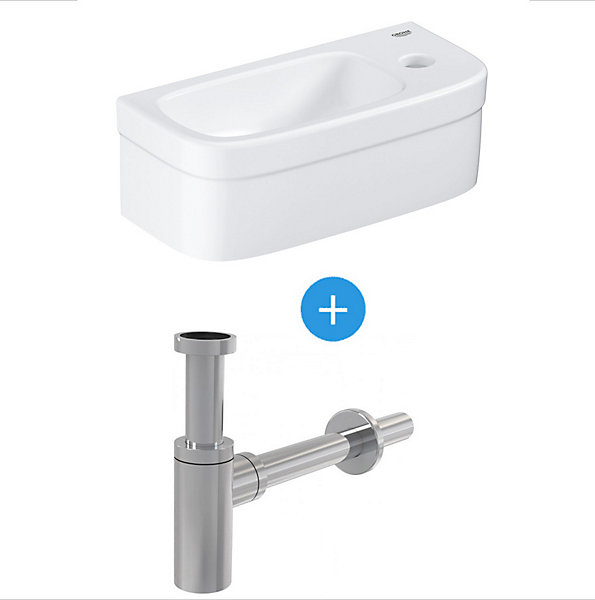 Grohe Ensemble Euro Ceramic Lave-mains370 x 180 mm   Siphon Alca en métal Chromé (39327000-SET)