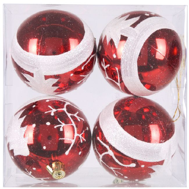 Boule de No&euml;l rouge blanche x4