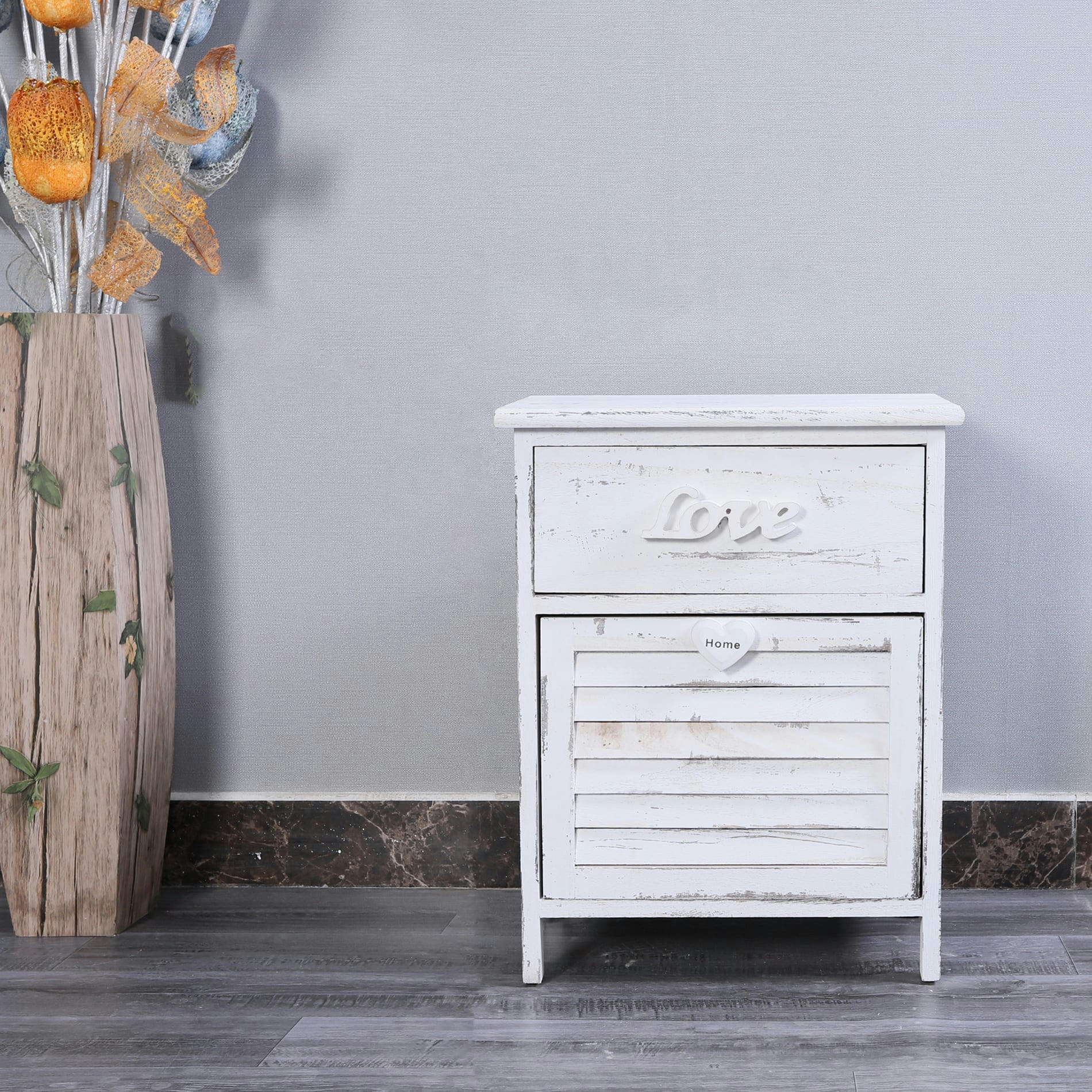 - Table de chevet avec 2 tiroirs en bois blanc