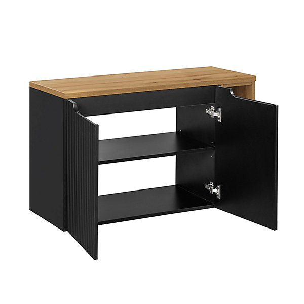 Meuble sous-vasque 100cm 2 portes 2 niches Riva Noir et Bois