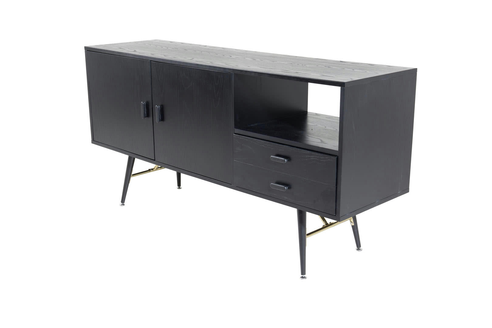 IVANO - Buffet bas moderne en bois noir avec pieds en métal
