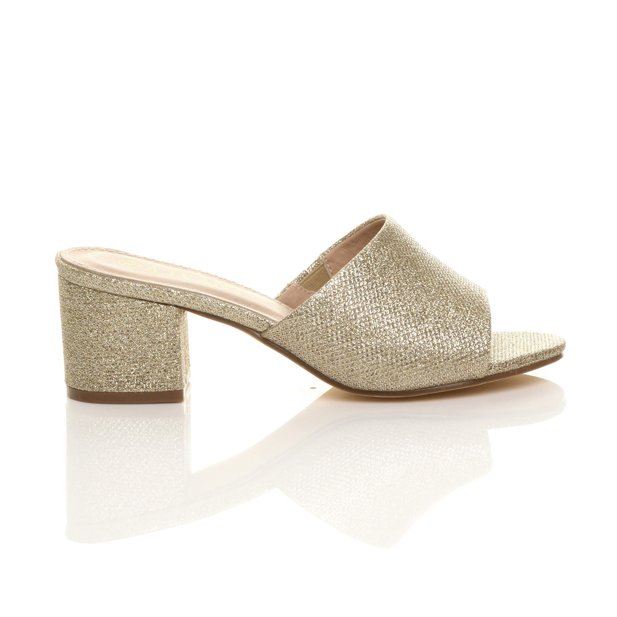 AJVANI Mid Block Heel Peep Toe Mules Sandals