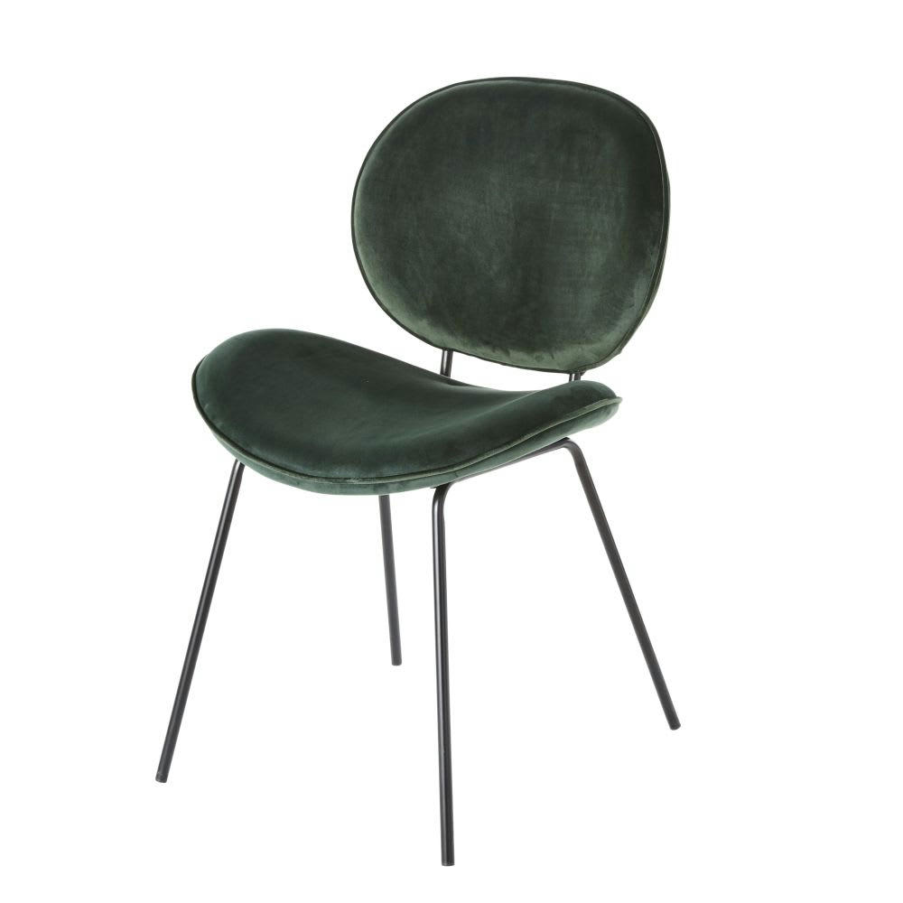 Luna - Chaise en velours vert et métal noir