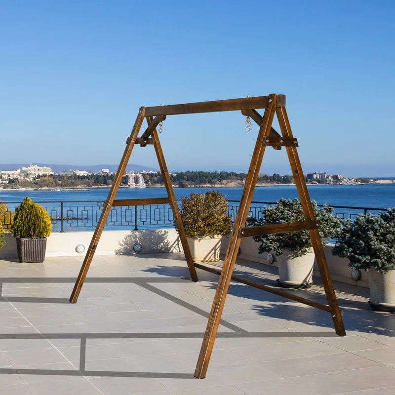 2-Person Carbonized Solid Wood Porch Swing Stand (without hanging swing)