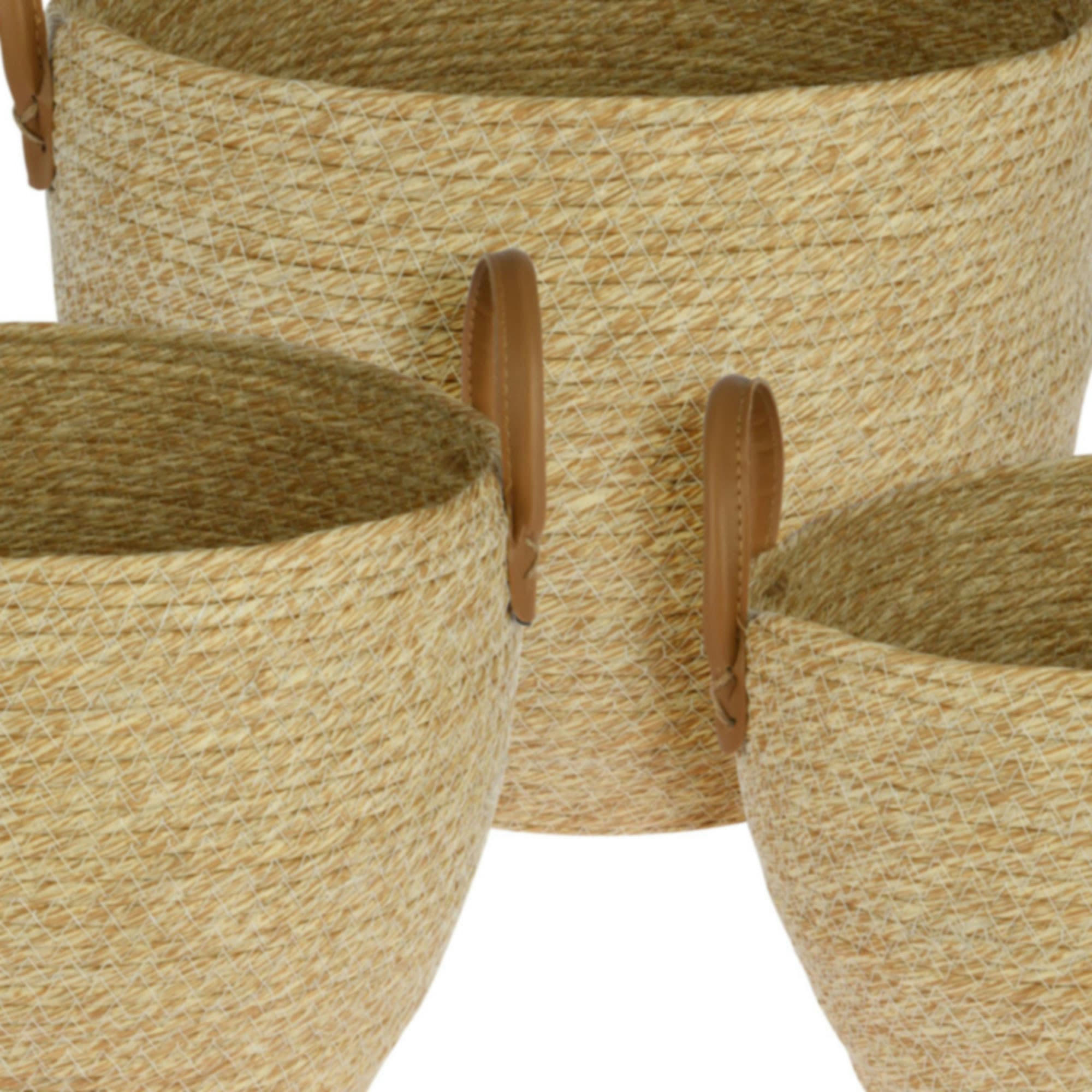 - Set de 3 paniers ronds tressés en jacinthe d'eau