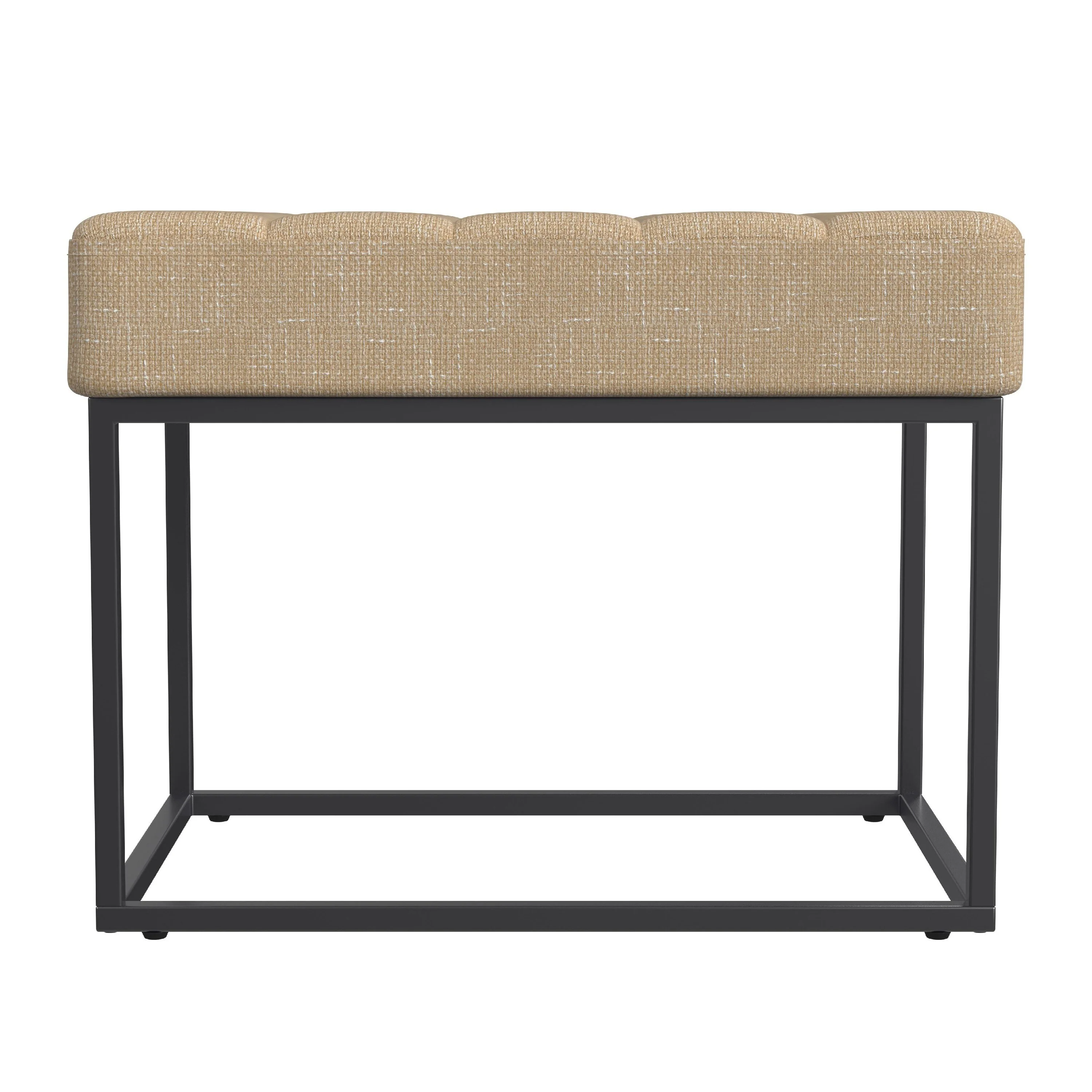 Kai Ottoman Footstool, Light Brown Woven Fabric, Black Metal, 22 Inch