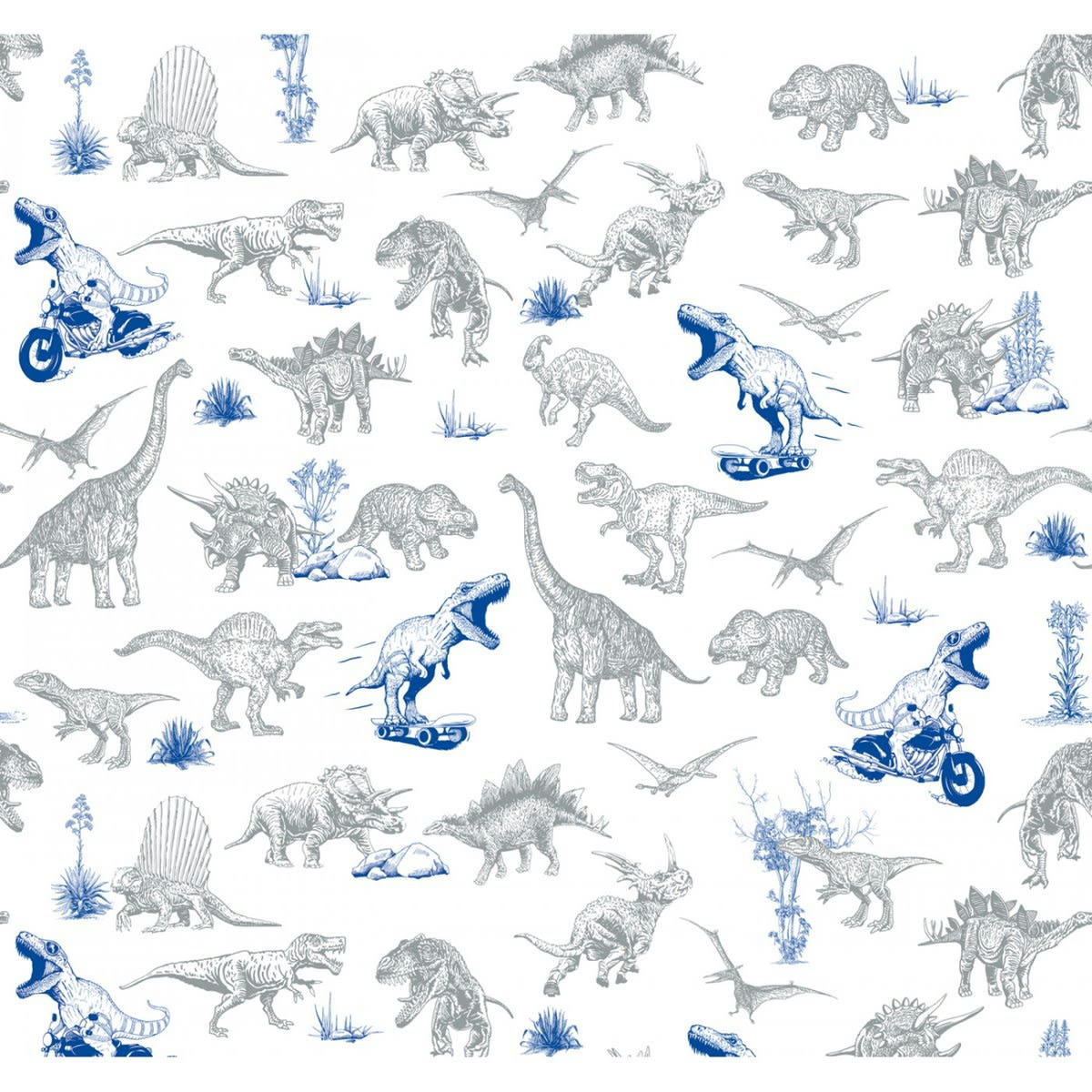 DINO FUN - Papier peint panoramique motif imprimé Bleu 288x270cm