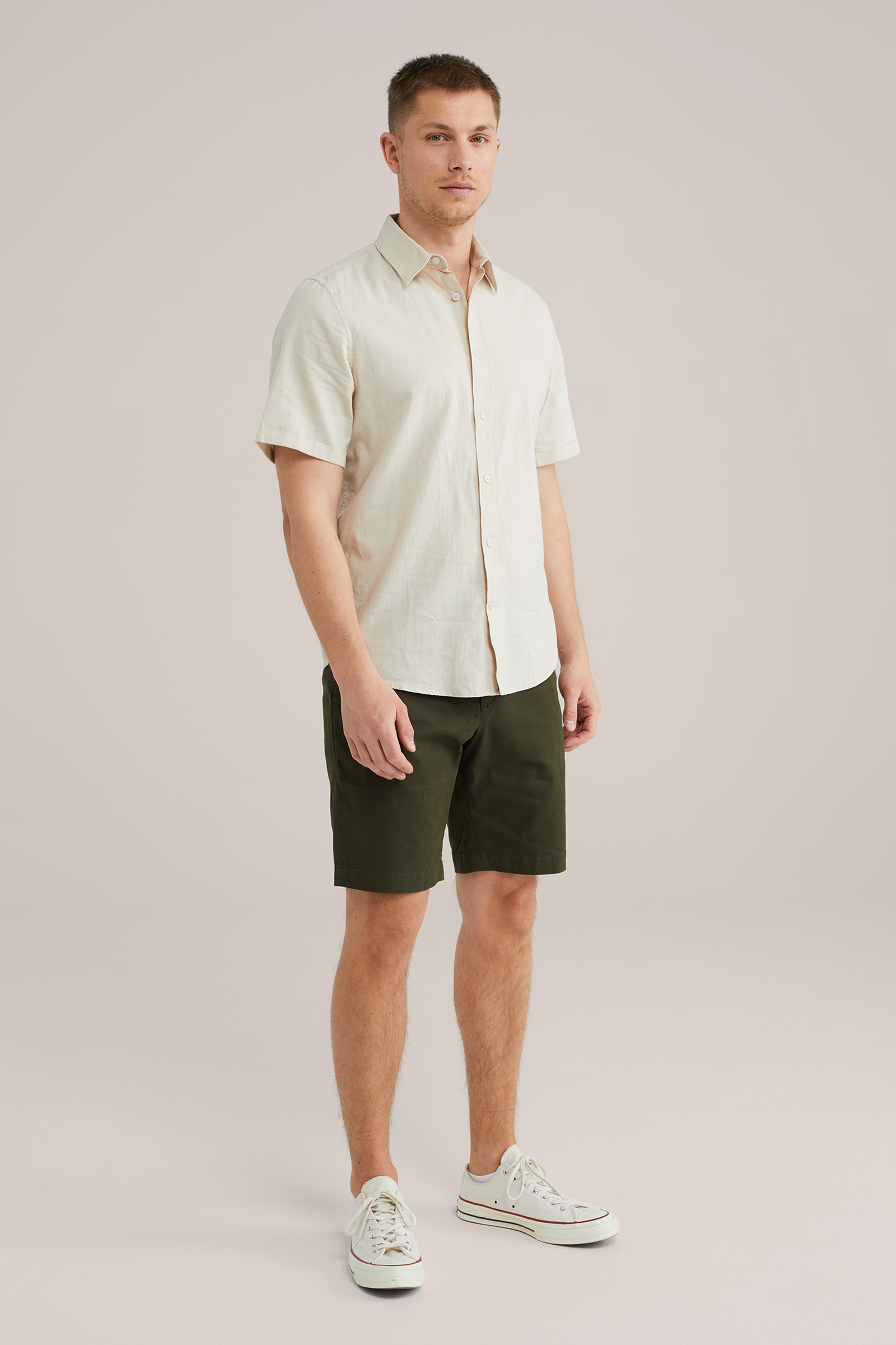 Heren regular fit overhemd van linnenmix