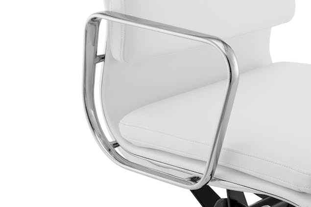 NNEKG Replica Eames Group Standard Aluminium Padded Low Back Office Chair (White Leather)