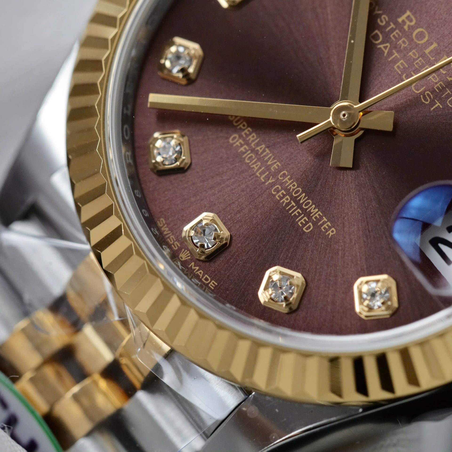Rolex Datejust SS/YG Plated Wine Dial CZ Diamonds 31mm Jub THBF Replica