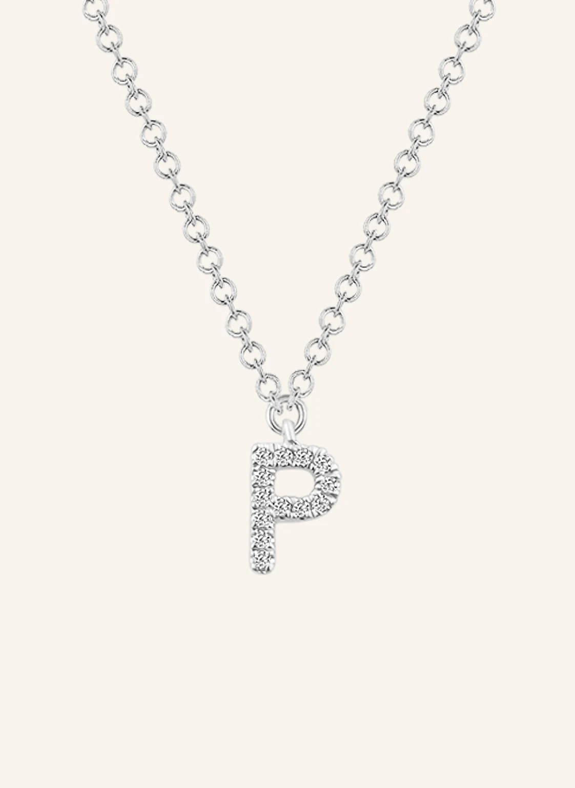 Leaf INITIALIEN Halskette „P“ aus 14 Karat Weißgold mit Diamanten
