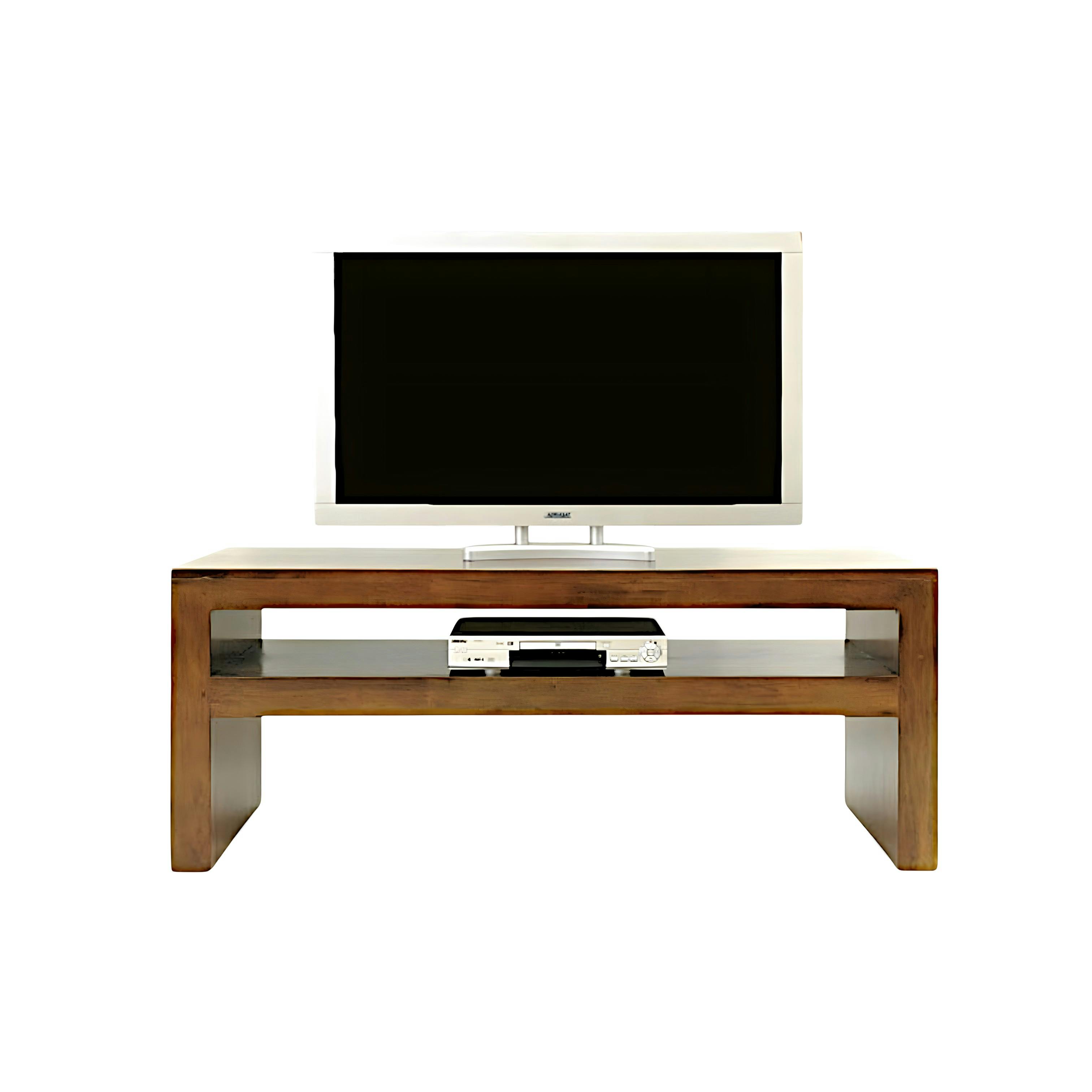 Meuble TV Hévéa double plateaux 120x50x60cm OLGA