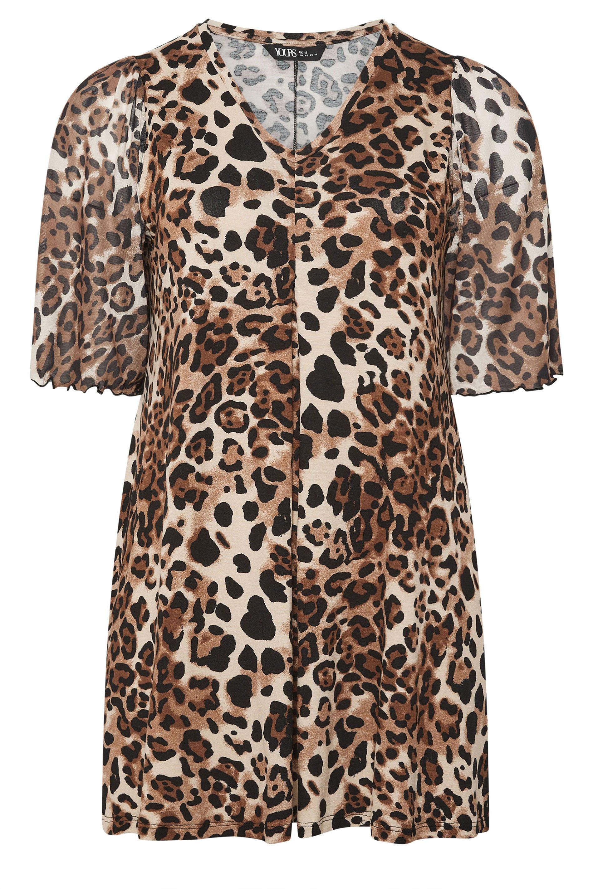 Yours Animal Print Mesh Sleeve Top