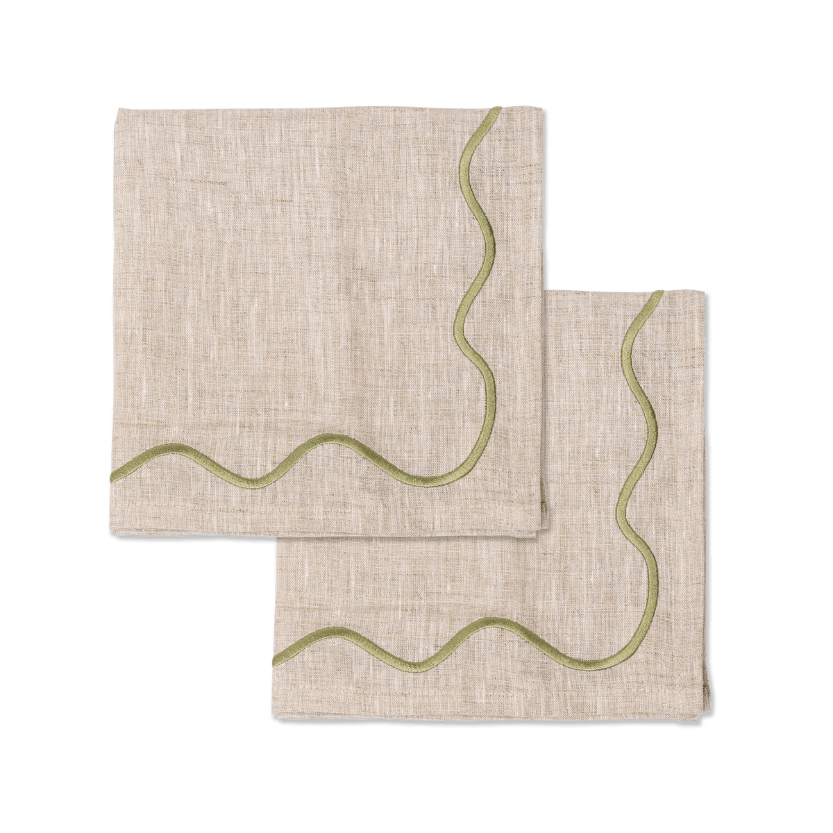 Kulu Club servetten wavy - 100% linnen - beige/groen - set van 2