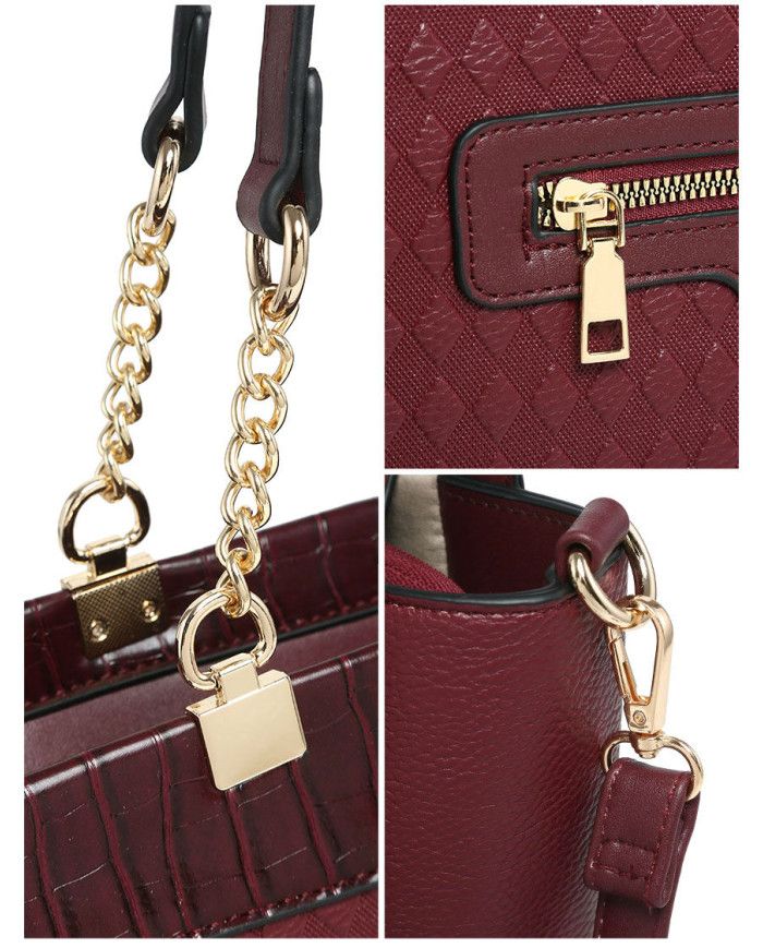 JFY Top Zipped Diamond Pattern Tote Bag
