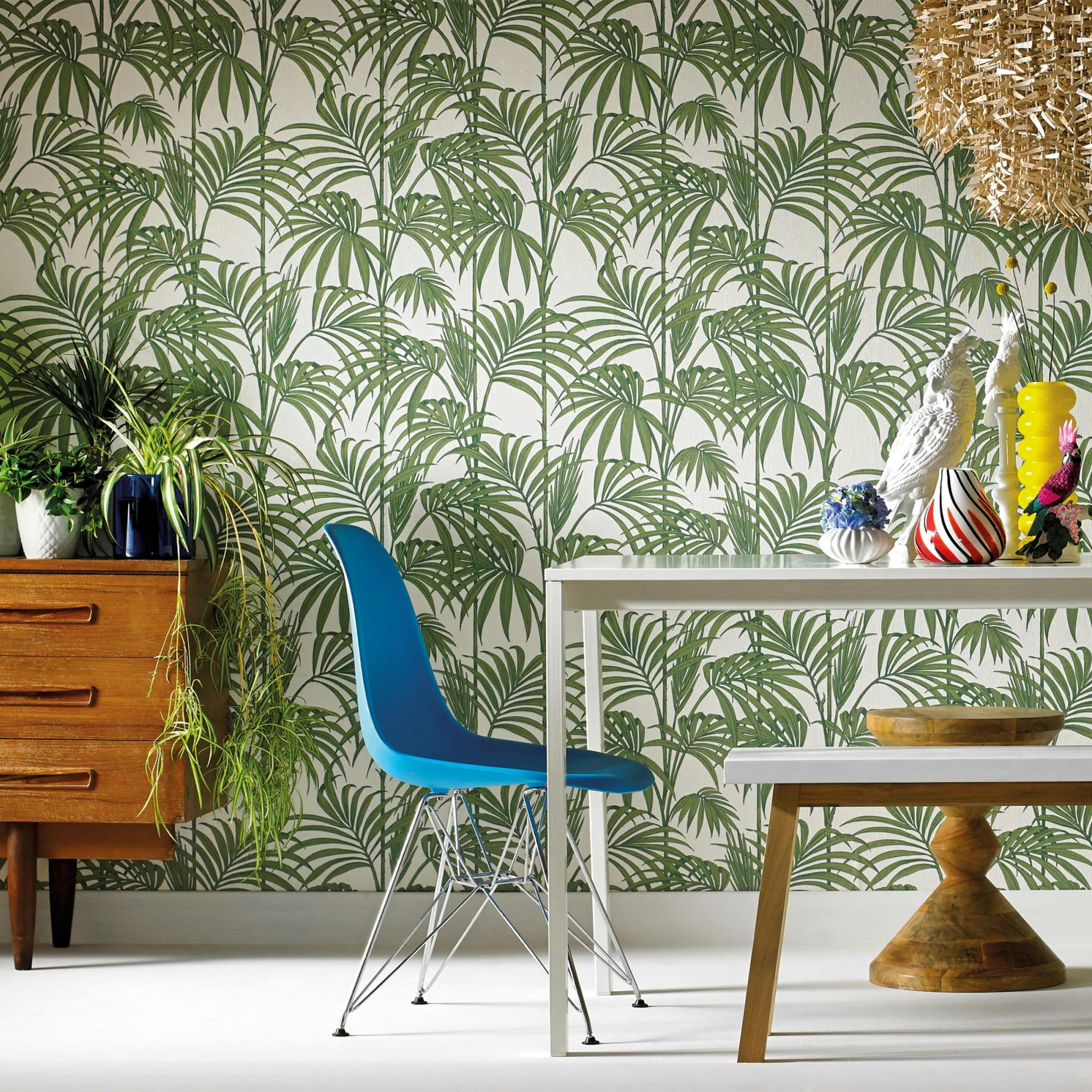 - Papier peint intissé Honolulu vinyle vert blanc 1005x52cm