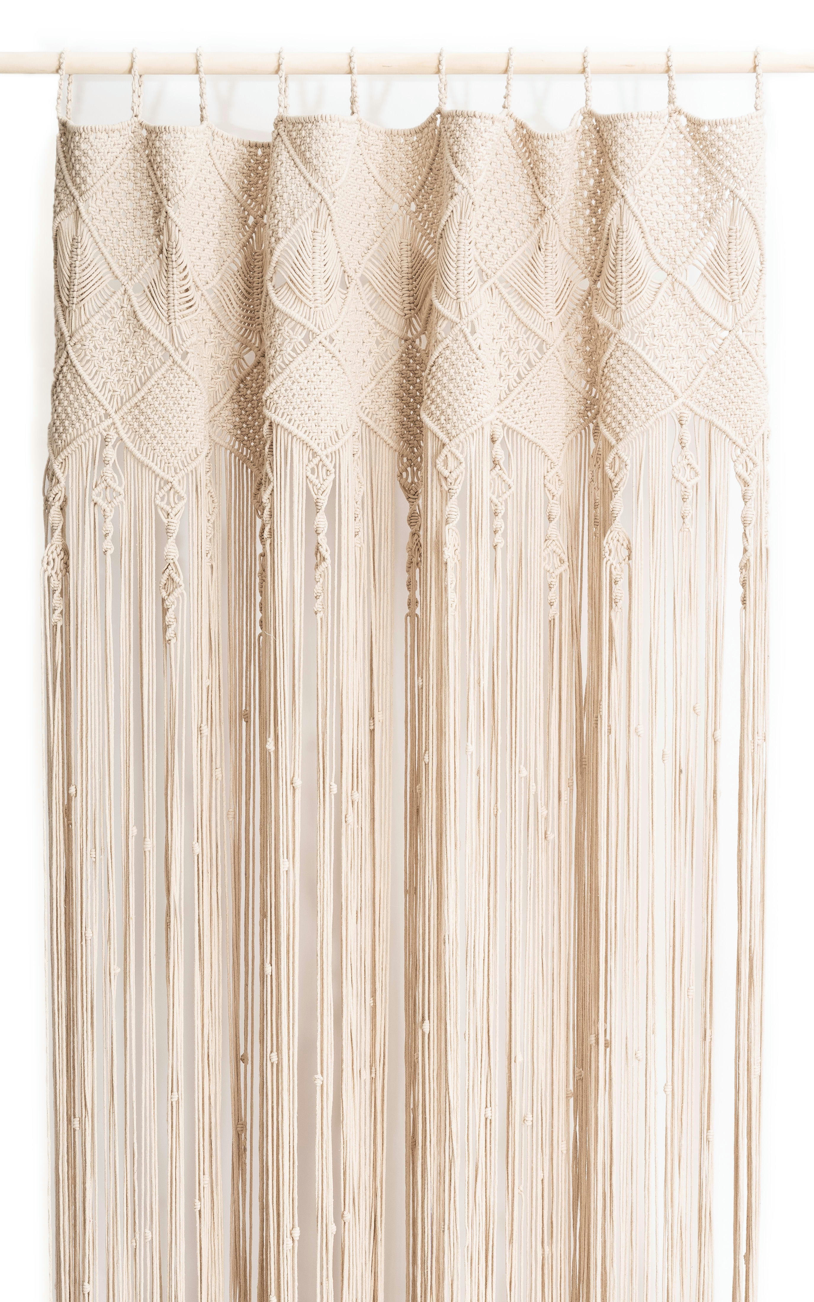 MARA - Rideau à passants en macramé beige 135x245