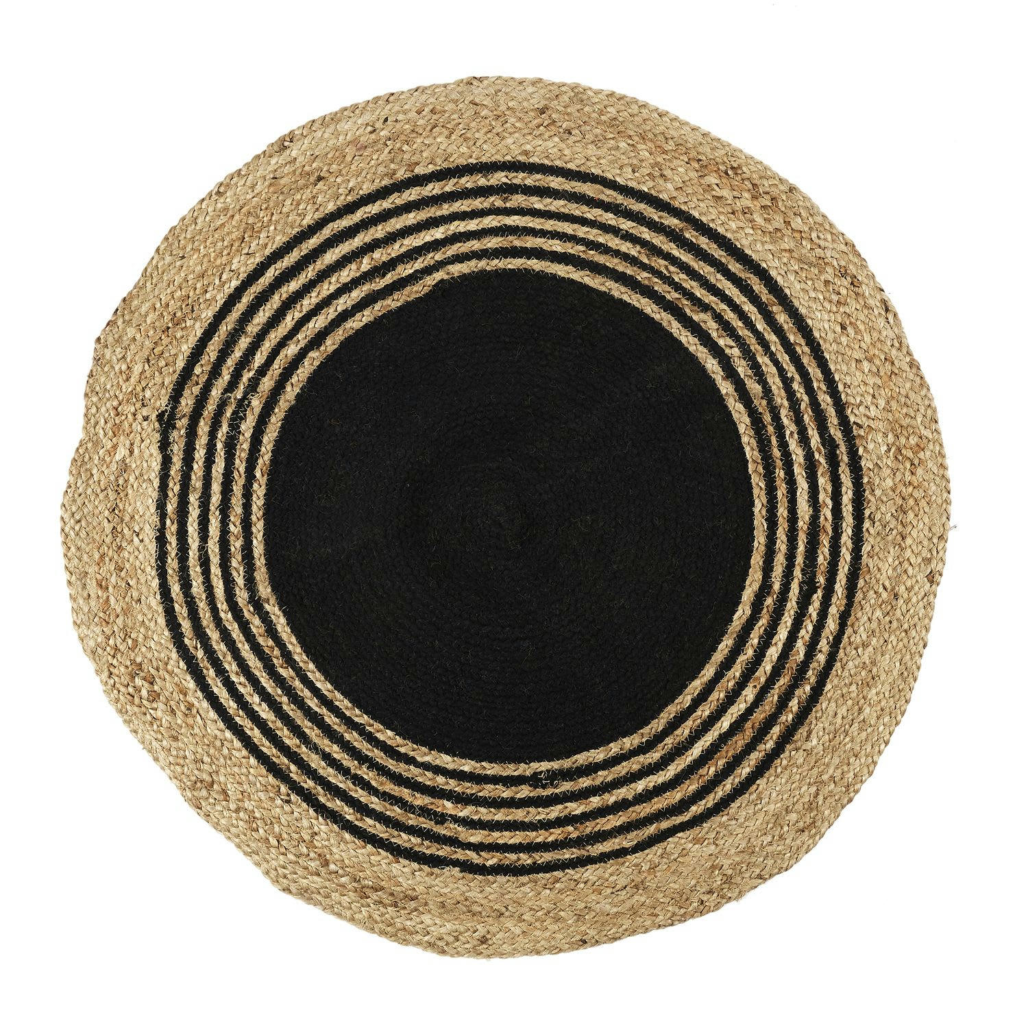 - Tapis rond en jute et coton imprimé noir d. 90 cm