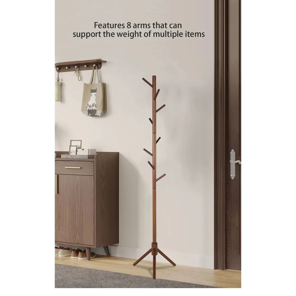 Wooden Tree Coat Rack Stand,8 Hooks,3 Adjustable Sizes Free Standing Coat Rack