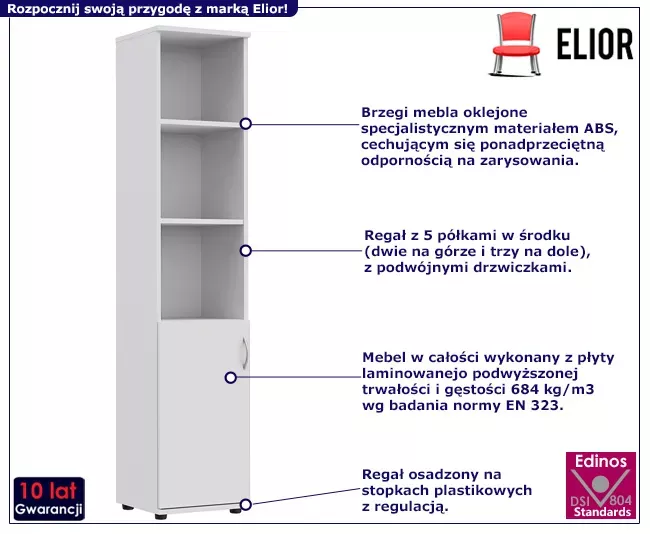 Biały wąski regał biurowy - Joren