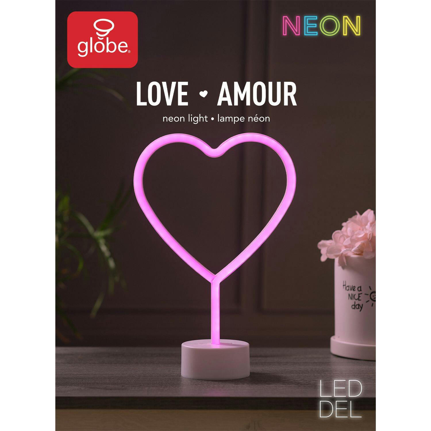 Globe Electric 3W Battery-Operated LED Heart Neon Light