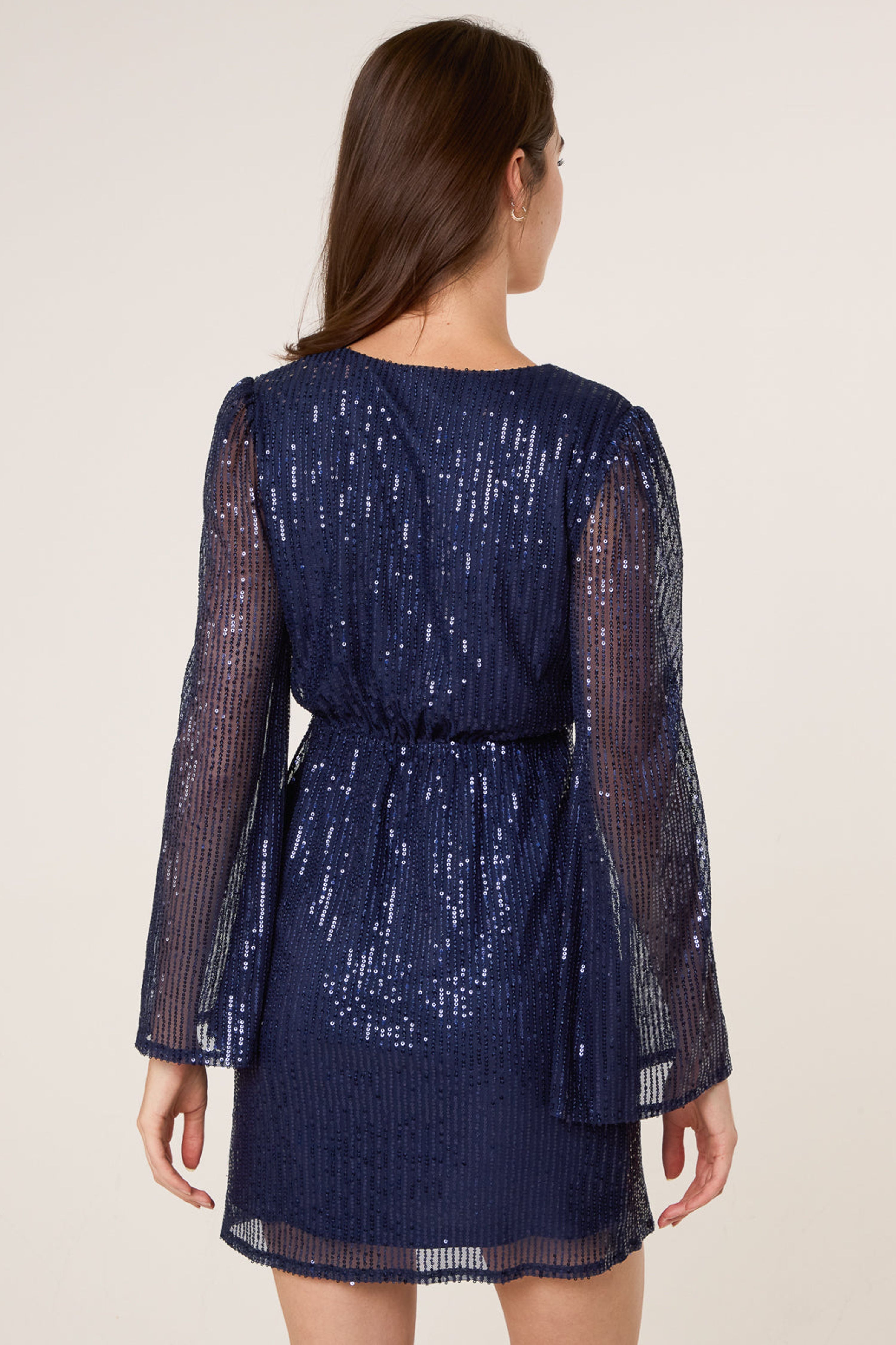 Blue Vanilla Navy Angel Sleeve Sequin Mini Dress