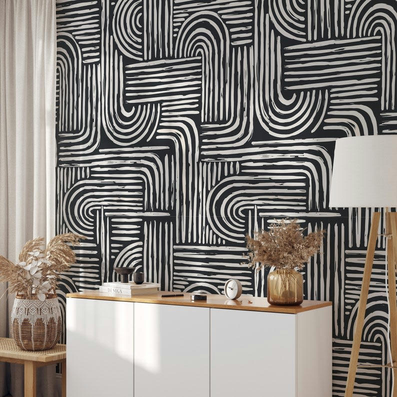 MODERNE - Papier Peint Rayures Noires 250x200 cm