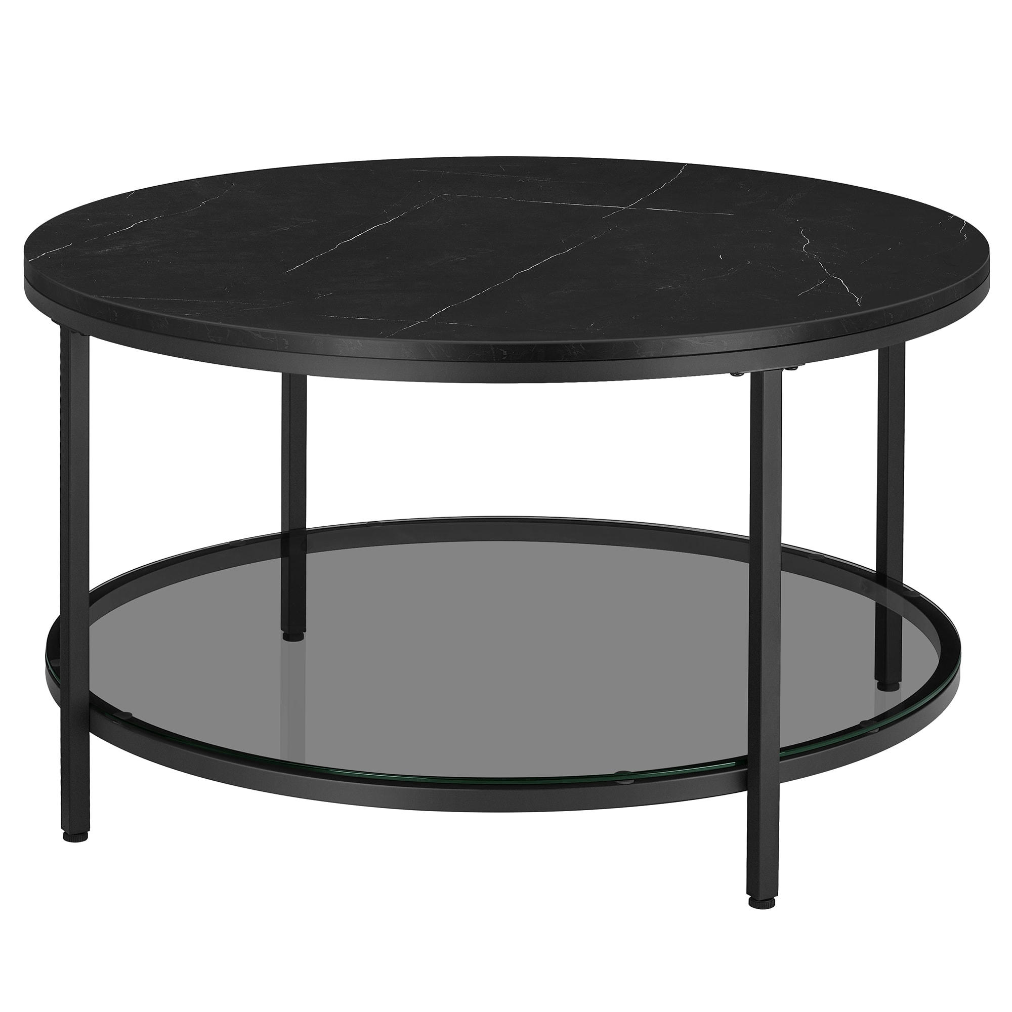 - Table basse effet bois verre noir marbré et noir d