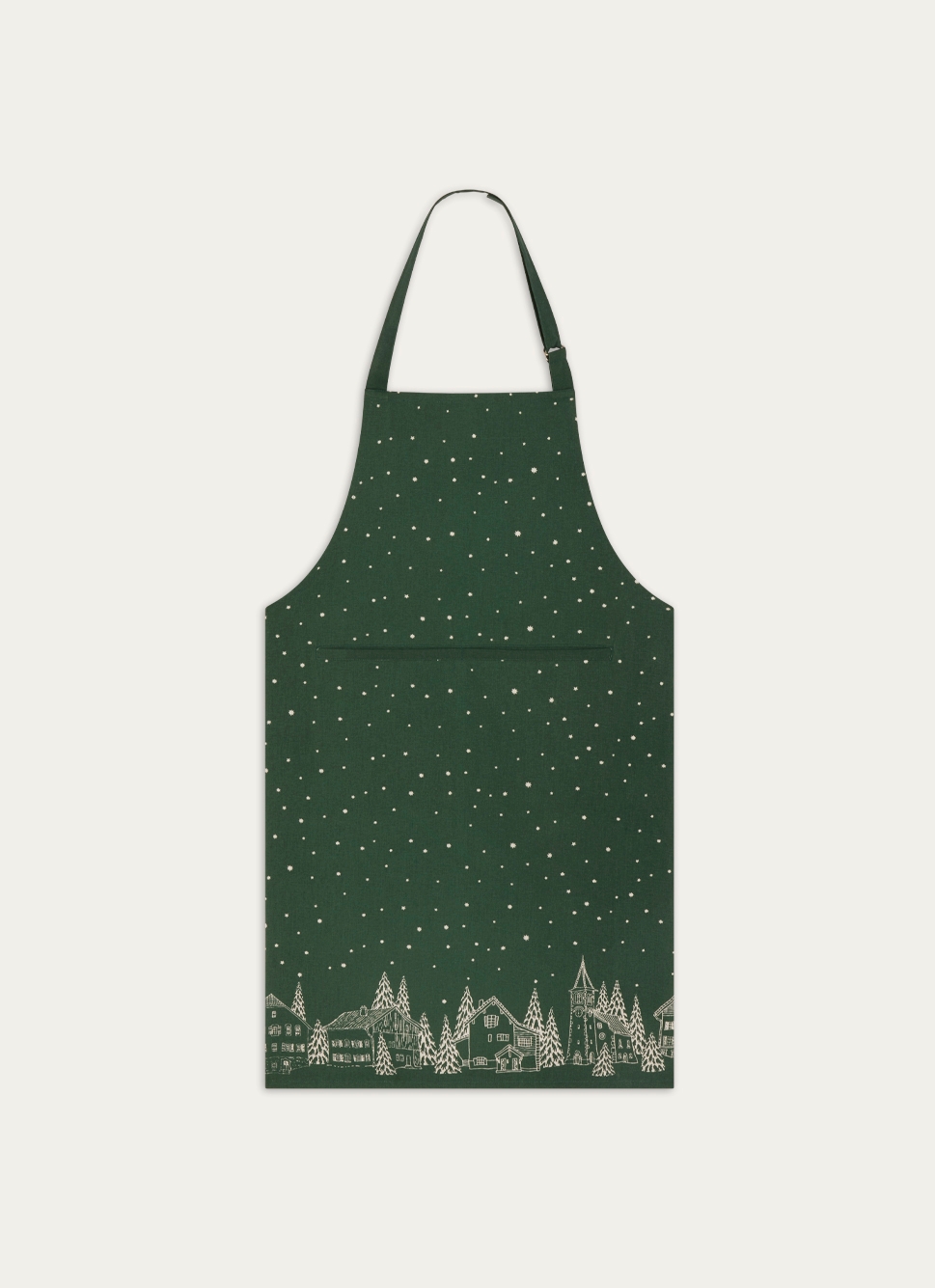 TABLIER EN COTON IMPRIMÉ MAISONS SOUS LA NEIGE VERT