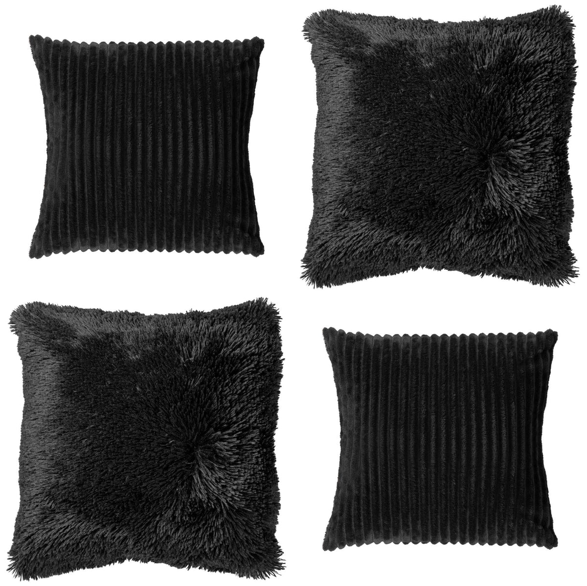 KUSSENSET - 4-delig - Cosy Layers - 60x60 cm, 45x45 cm - inclusief binnenkussens - zwart