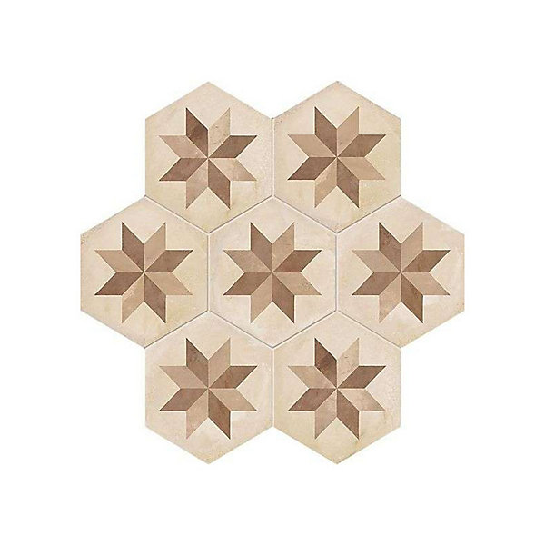 Carrelage sol / mur hexagonal effet ciment motif étoile 25 x 21.6 cm TERRA STELLA HEXAHONAL