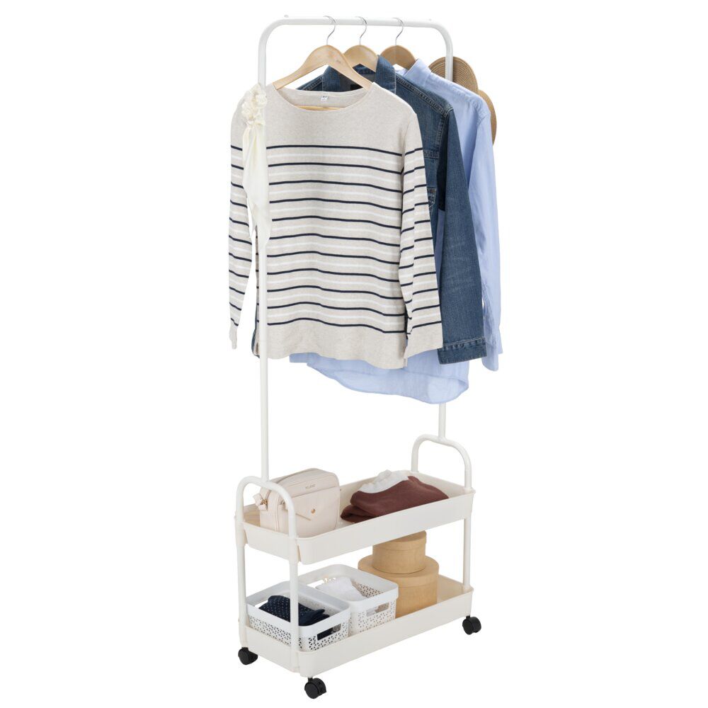 Portant vêtements à roulettes avec 2 tablettes acier blanc 63x29xH163cm