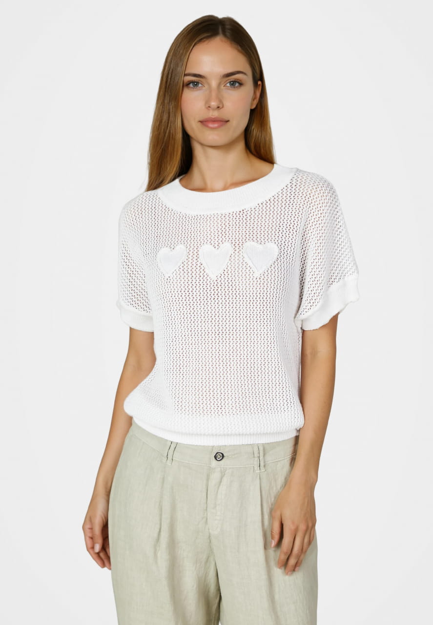 Netz-Pullover mit Herz-Intarsie