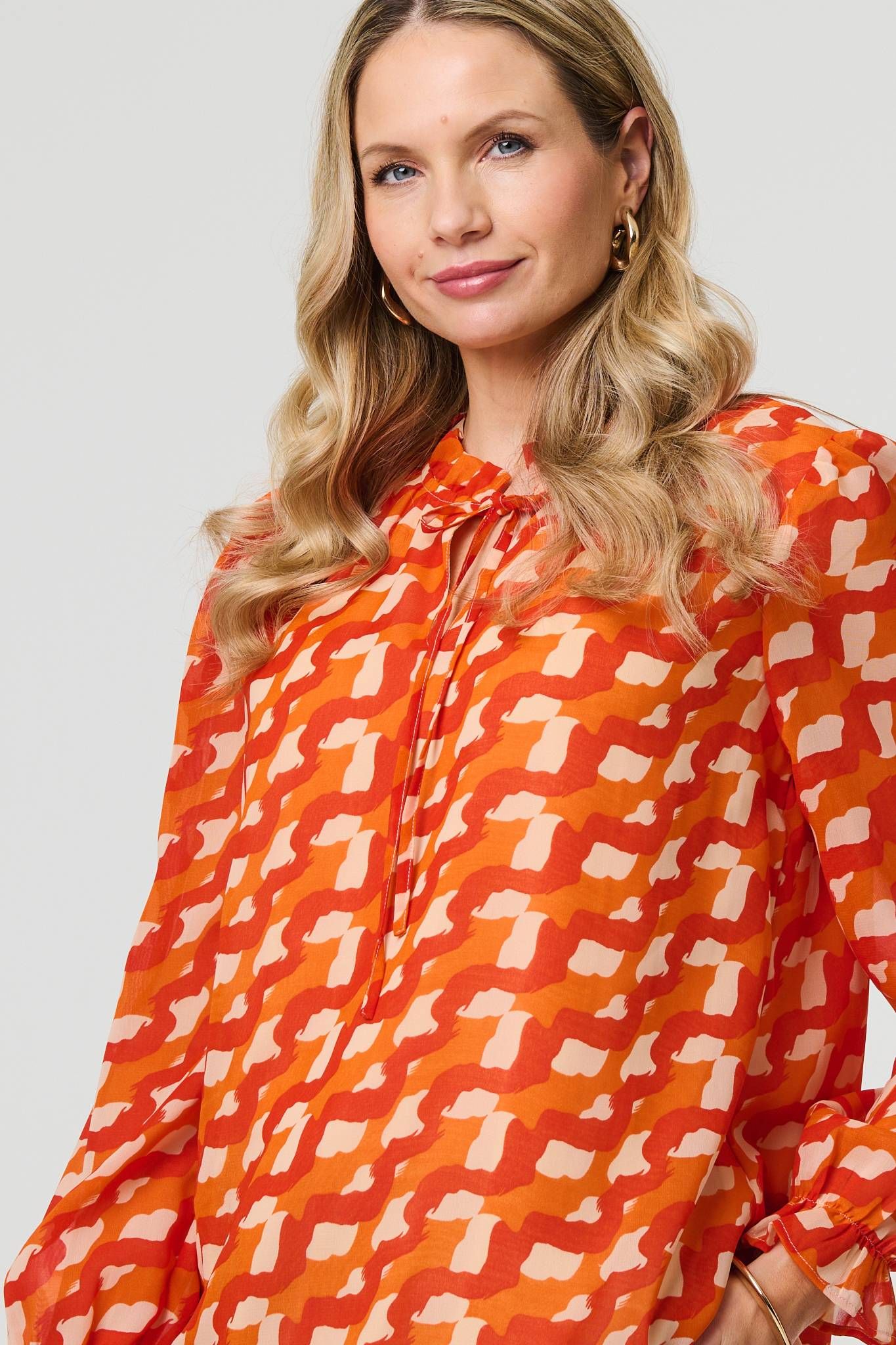 Izabel London Printed Tie Neck Long Sleeve Blouse