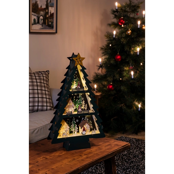 LED-Szenerie, Holz, LxBxH: 33x9x55 cm, warmweiß, grün