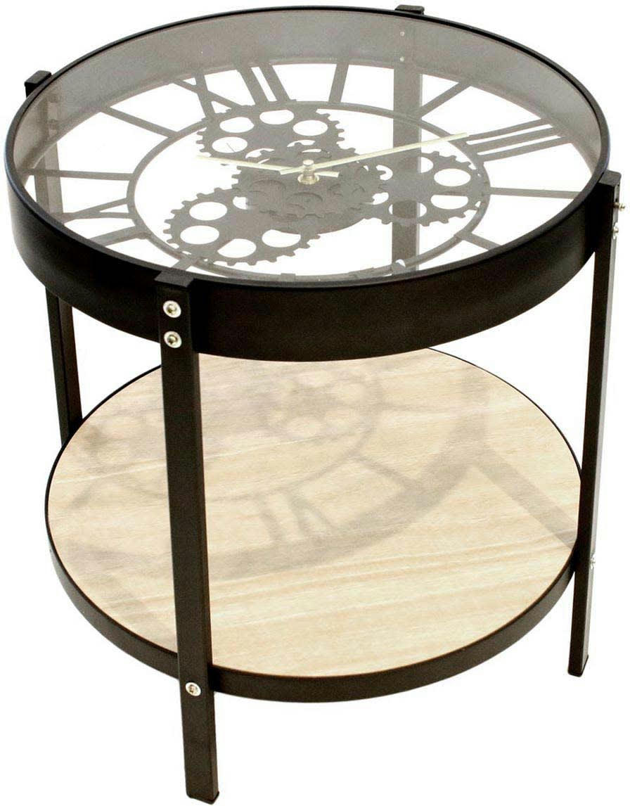 - Table d'appoint en métal et bois horloge 40 cm