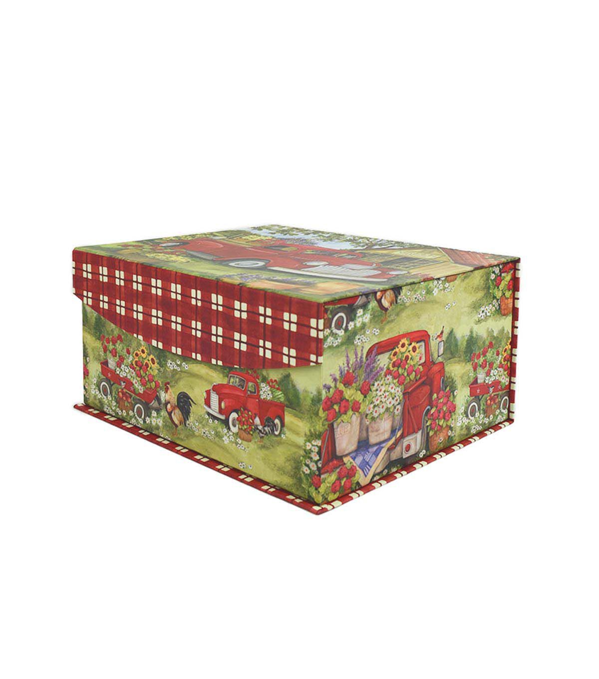 12 Red Truck With Flowers Flip Top Box by Place & Time