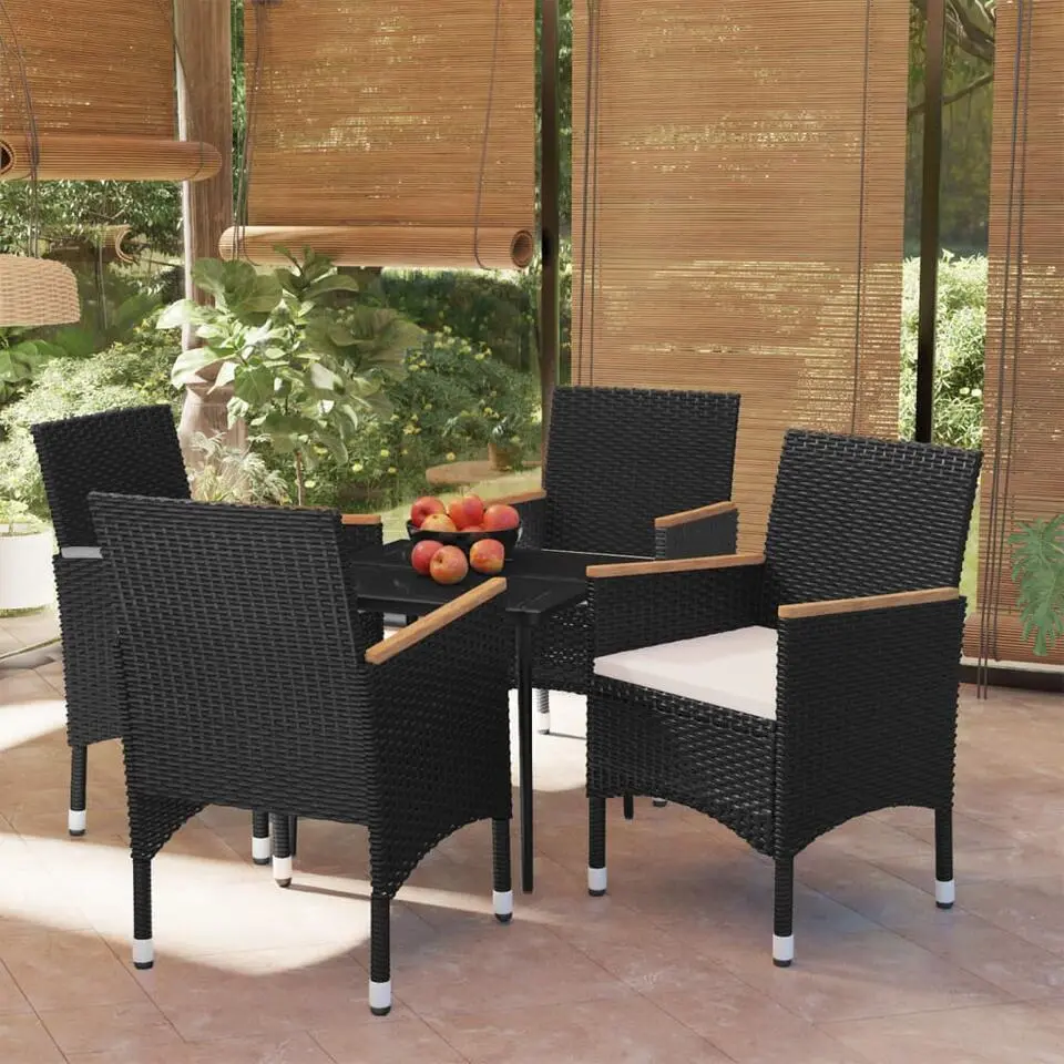 vidaXL - 5-delige Tuinset met kussens & armsteun - Zwart poly rattan - 80x80 cm
