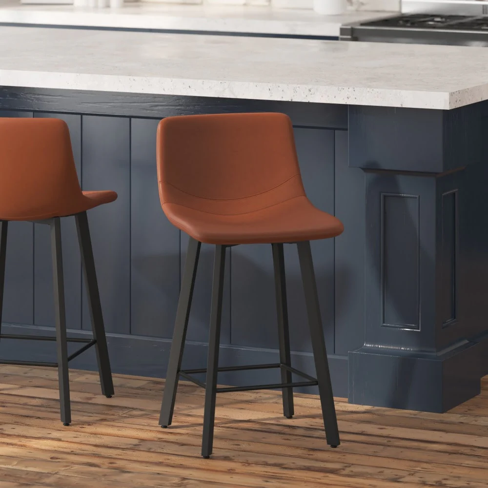 Set of 2 Armless Upholstered Metal Counter Stools