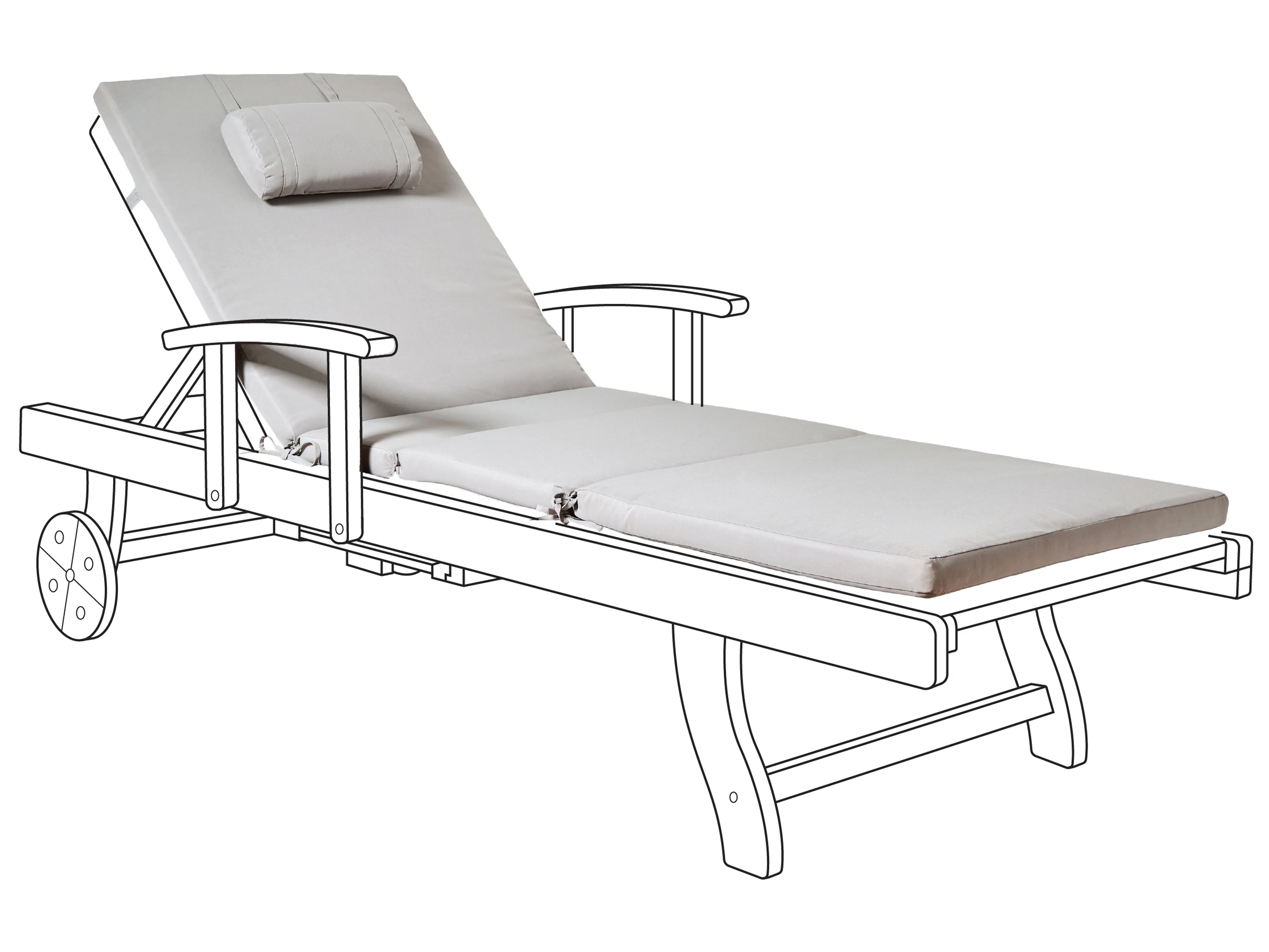Sun Lounger Pad Cushion TOSCANA/JAVA/AMANTEA PREMIUM 189 x 58 cm Light Grey