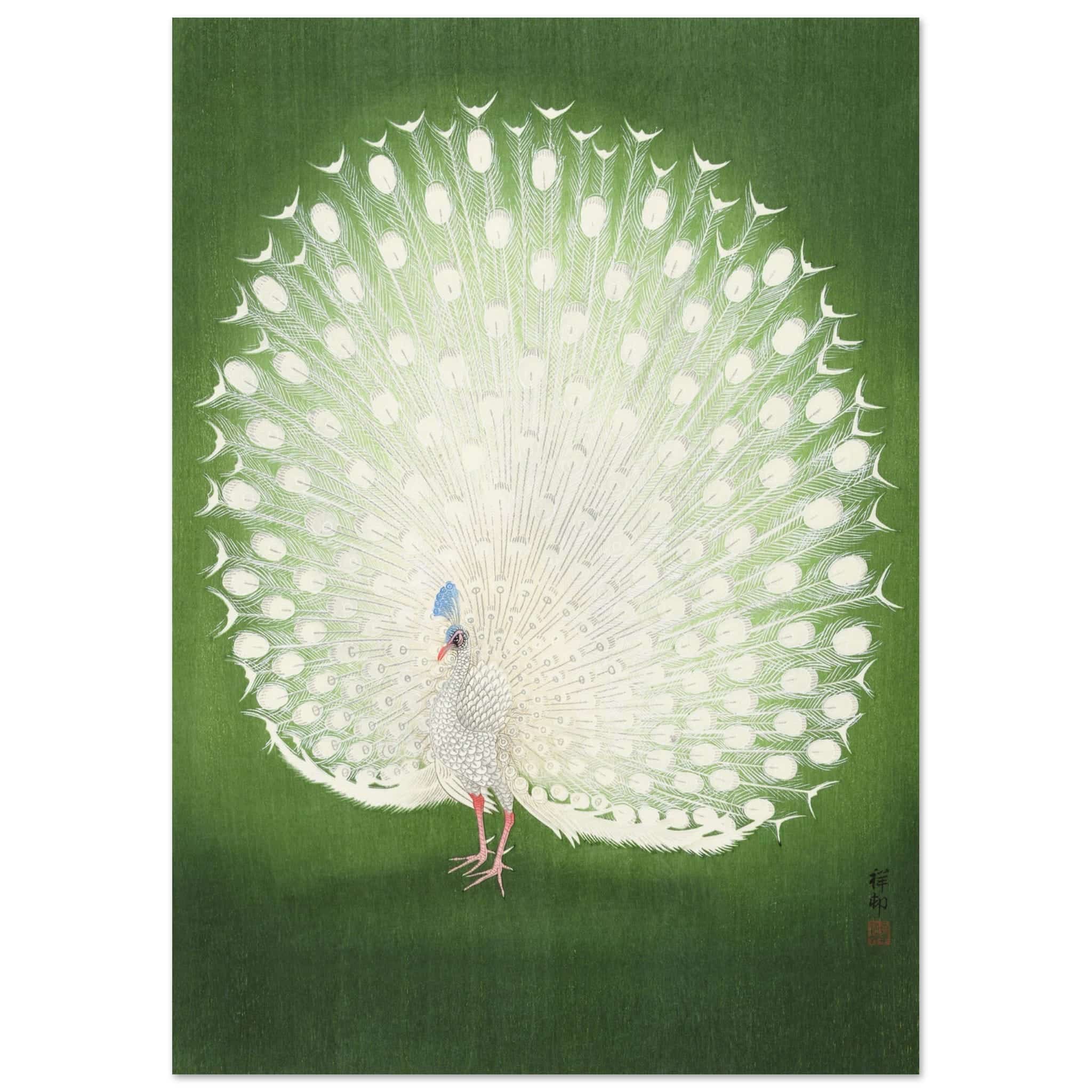 Artfulprints Poster Ohara Koson - Peacock  - A4 21x29.7 cm - Groen