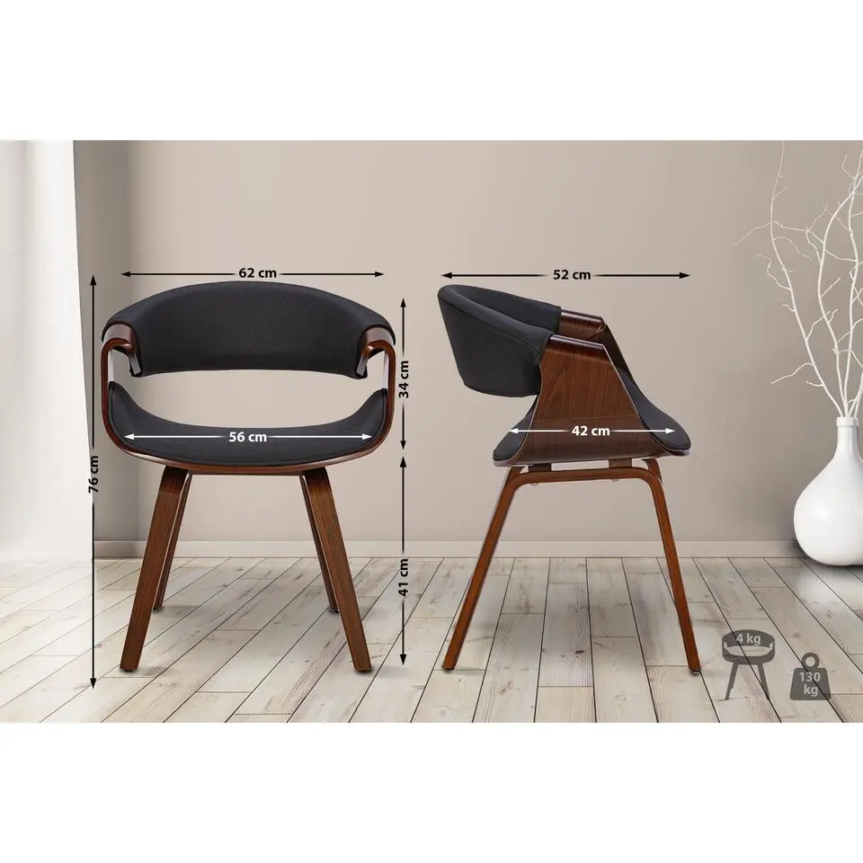 CLP Eetkamerstoel Foley walnoot Frame - Stof - walnoot/zwart