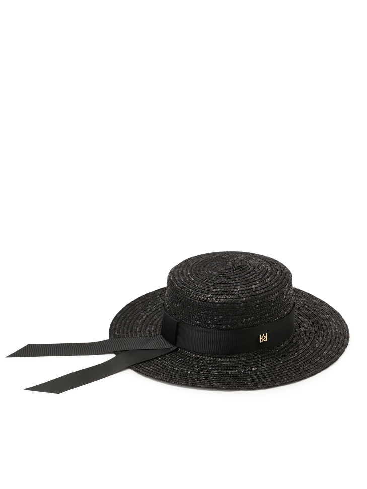 Black straw hat with ribbon