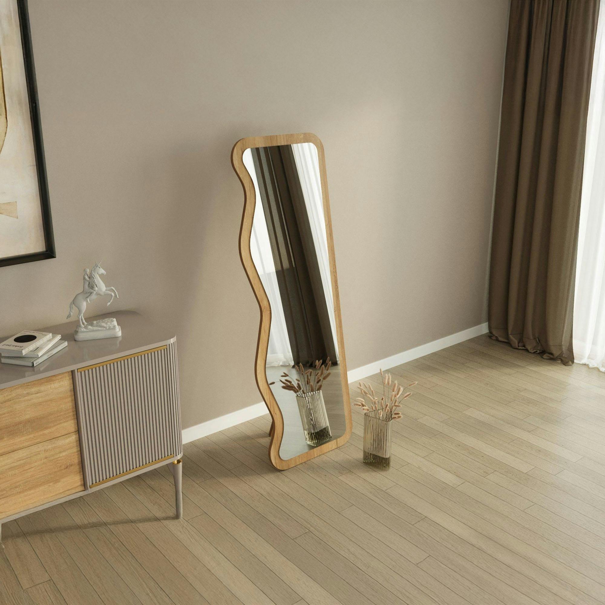 Miroir plein pied moderne - ondulations effet bois clair CODY
