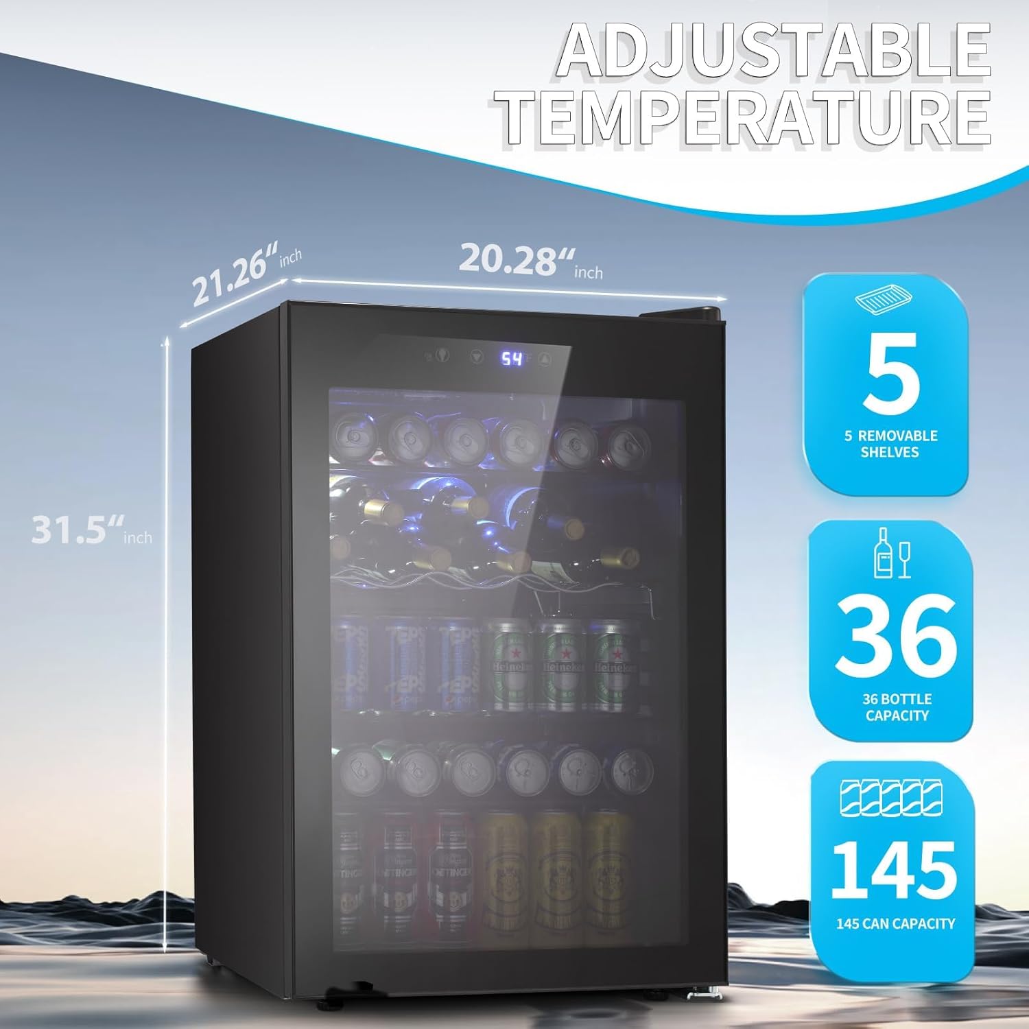 Antarctic Star Beverage Refigerator Cooler -145 Can Mini Fridge for Soda Beer or wine,with glass door, For Office or Bar with Adjustable Removable Shelves，4.5 Cu. Ft. (Black)