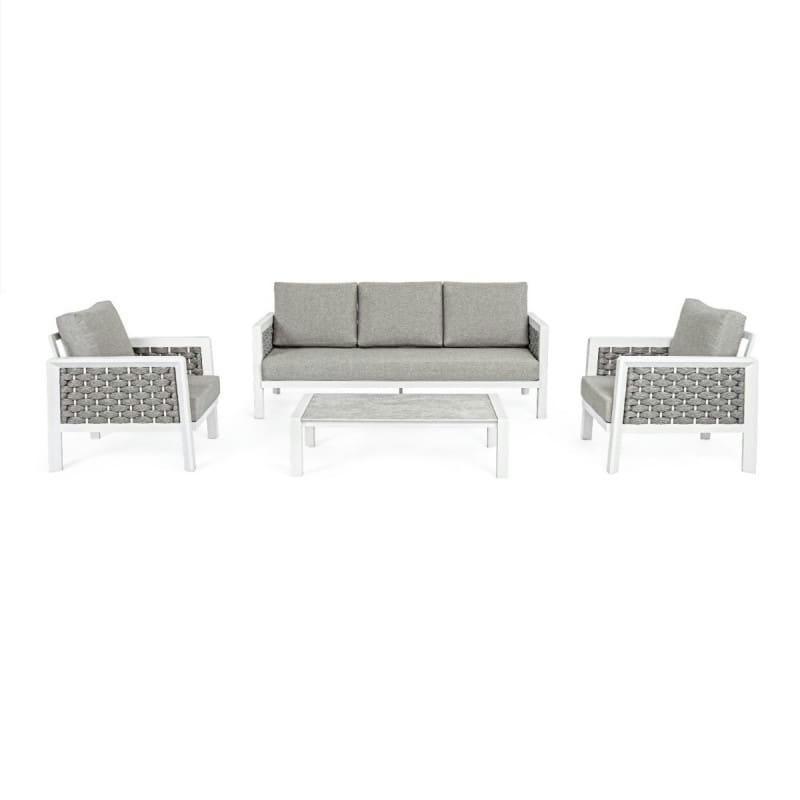 OTAVIO - Salon de jardin 4 places avec coussin en aluminium blanc