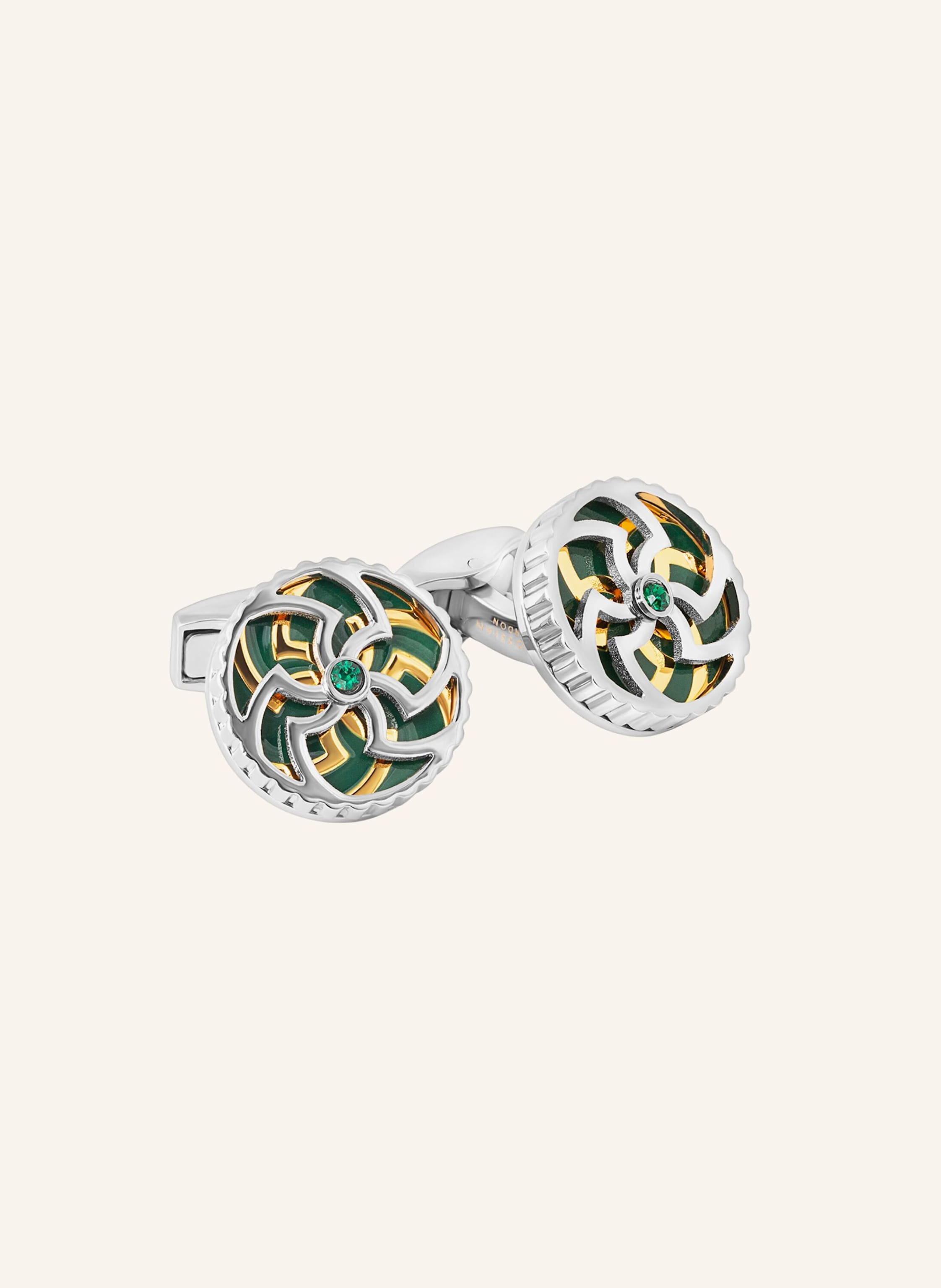 TATEOSSIAN Rotating Trinity Manschettenknöpfe In Green Emaille With Swarovski Crystals