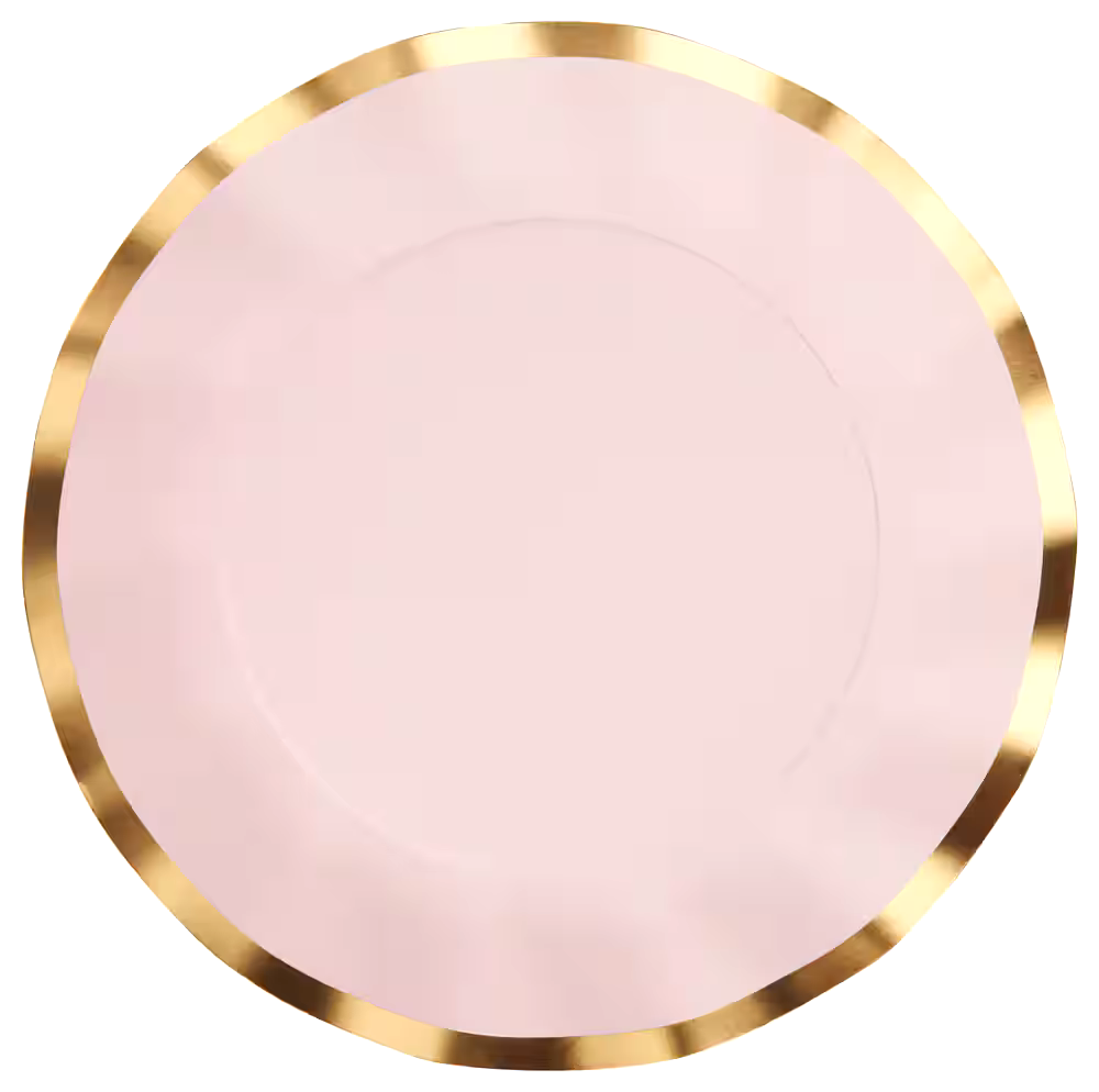 Sophistiplate Round Bordered Trimmed Paper Disposable Dinner Plates, Pink/Gold, 10-in, 8-pk, for Valentine's Day/Bridal Shower/Baby Shower