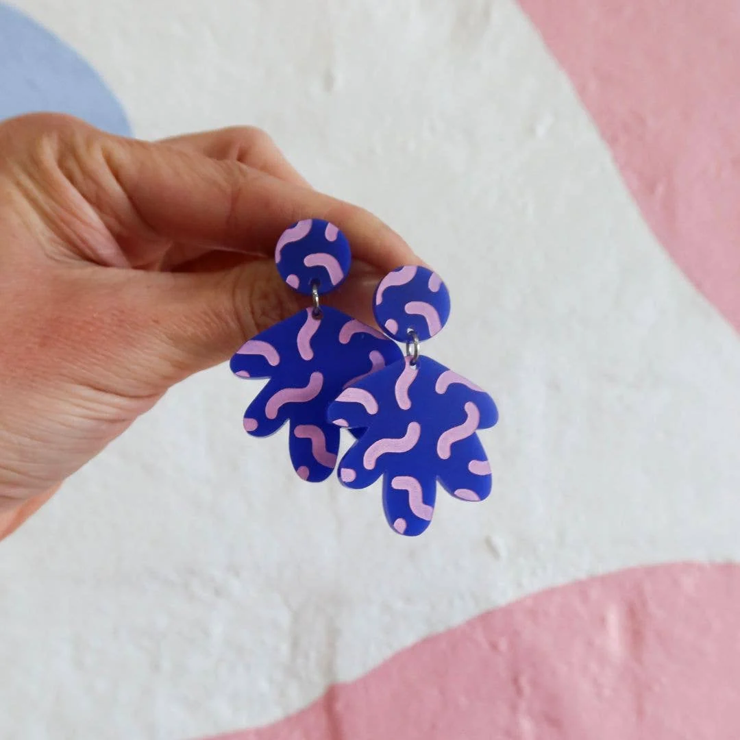 The Grace Fandangle Navy / Pink Dangle Earrings: Pierced