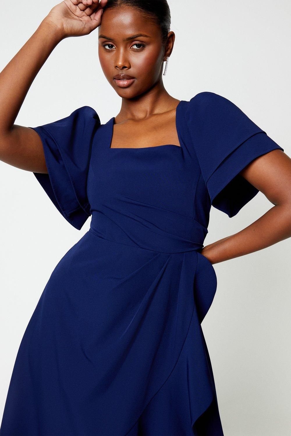 Coast Flutter Sleeve Ruffle Wrap Skirt Midi Dress